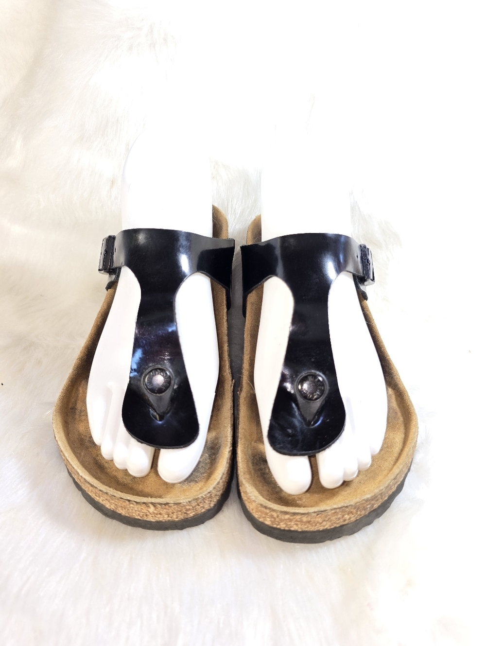 Birkenstock Gizeh Black Patent Thong Sandals w/ Cork Footbed